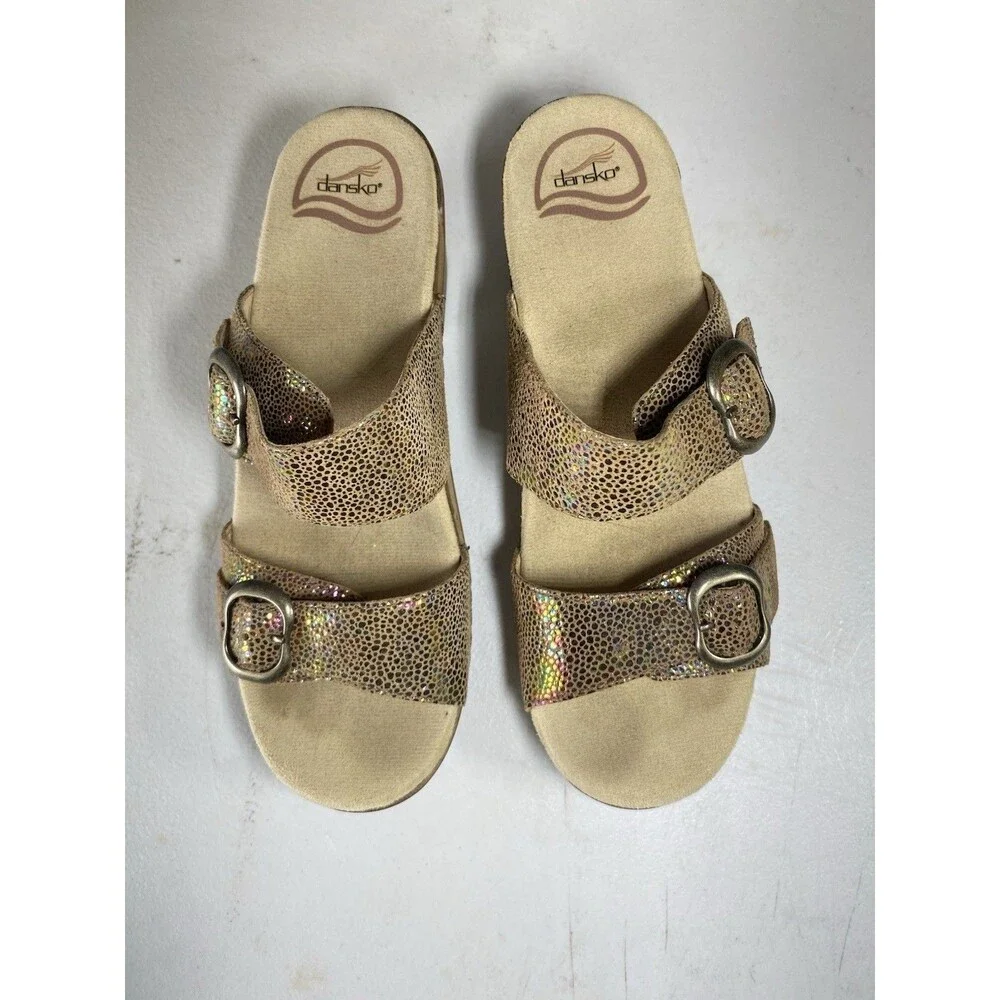 Dansko Sophie Sandals Bronze Iridescent Metallic Wedge Slide Women’s 38 US 7.5-8